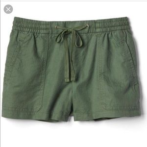 Olive Green Linen Tie Shorts